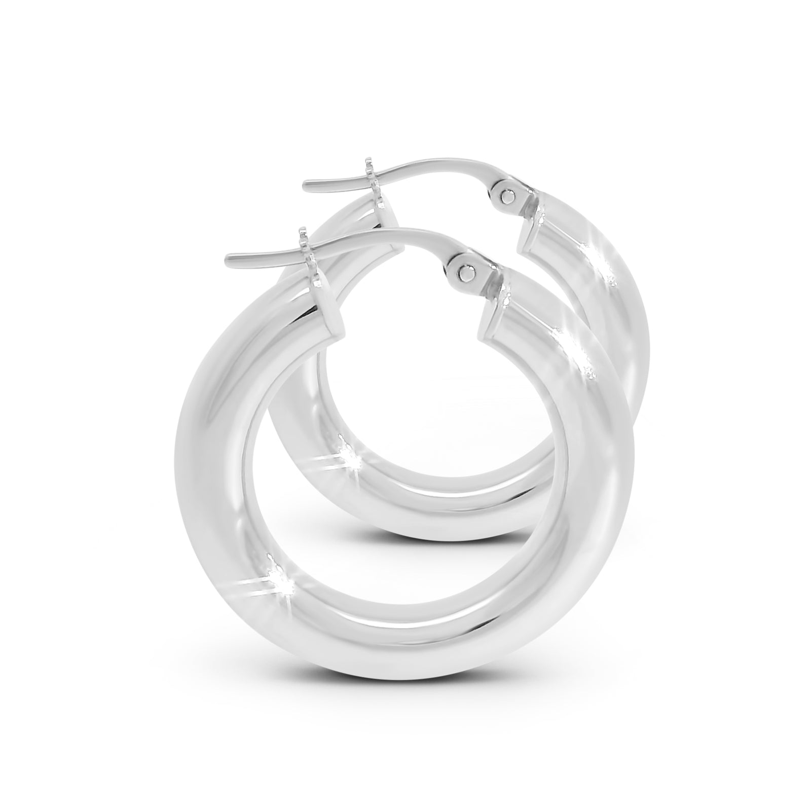 White-gold hoop earrings on a white background