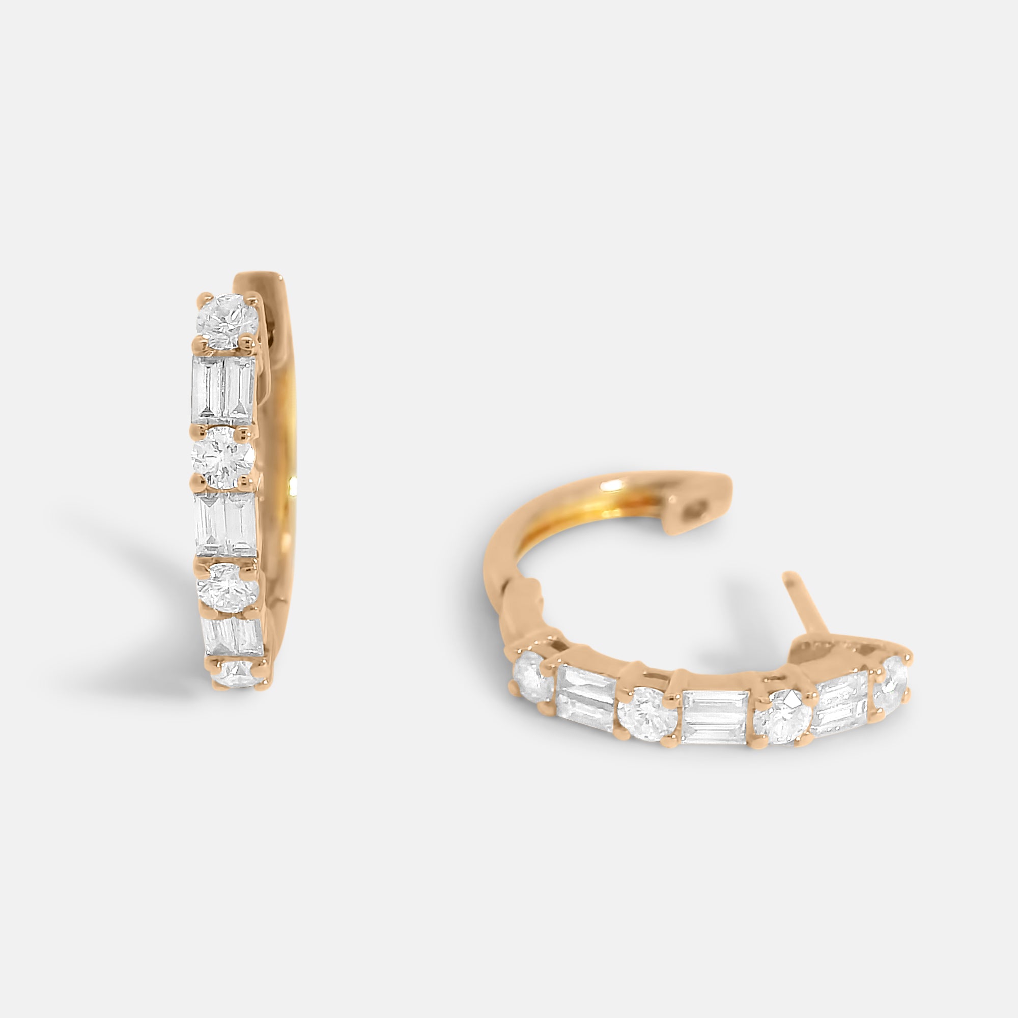 Emerald/Round cut Diamond Hoops 11mm