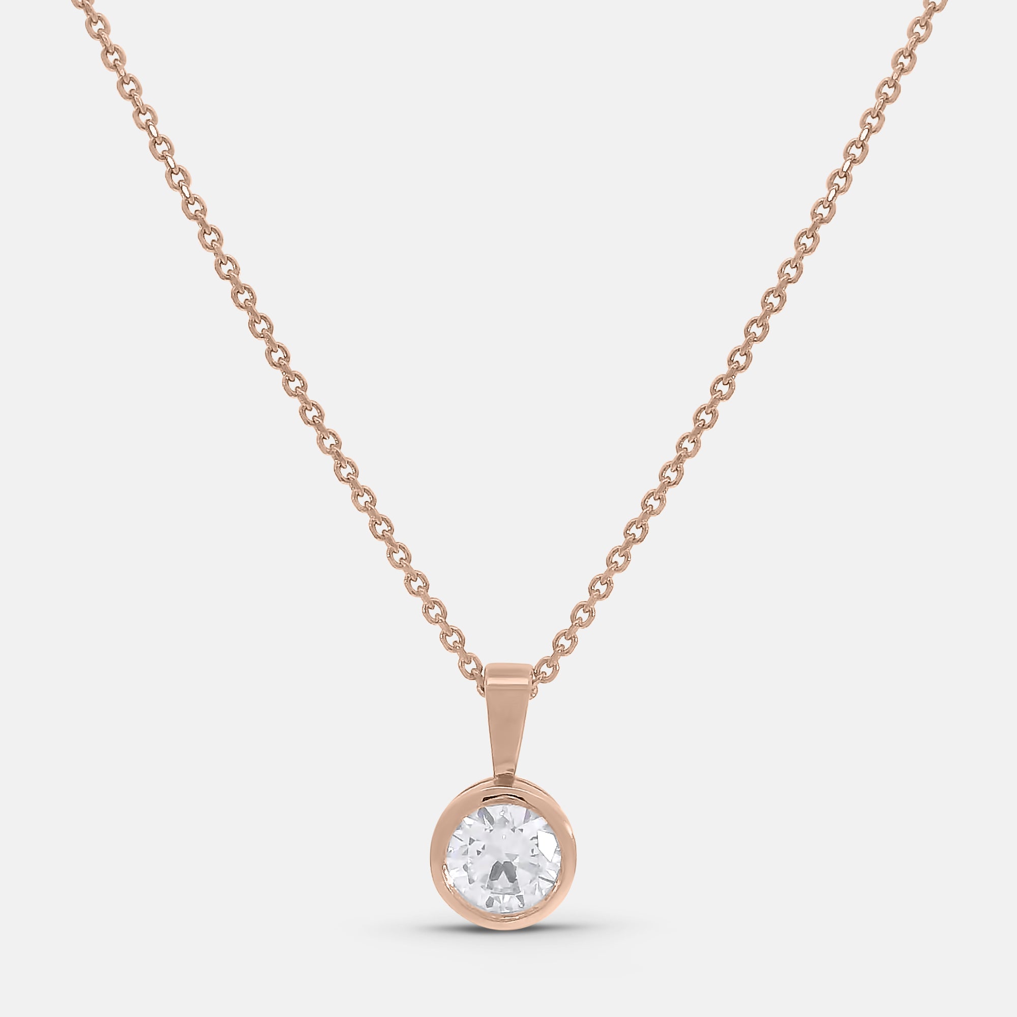 Brilliant/Round Bezel Diamond Pendant w/ Chain