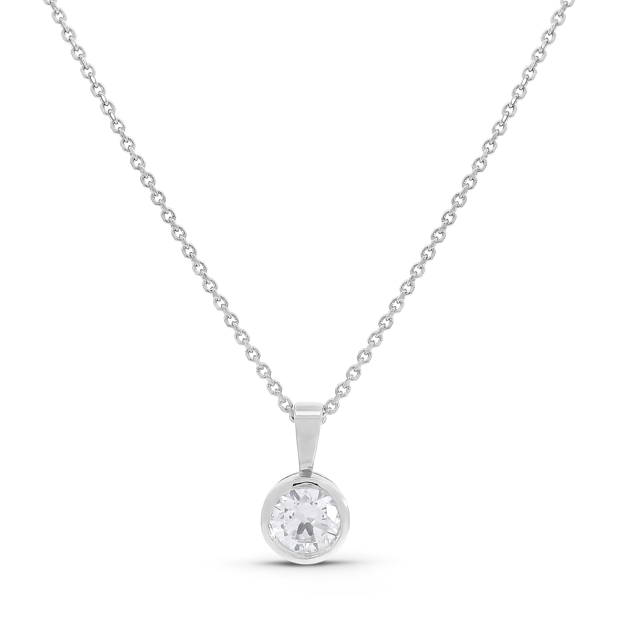 Brilliant/Round Bezel Diamond Pendant w/ Chain