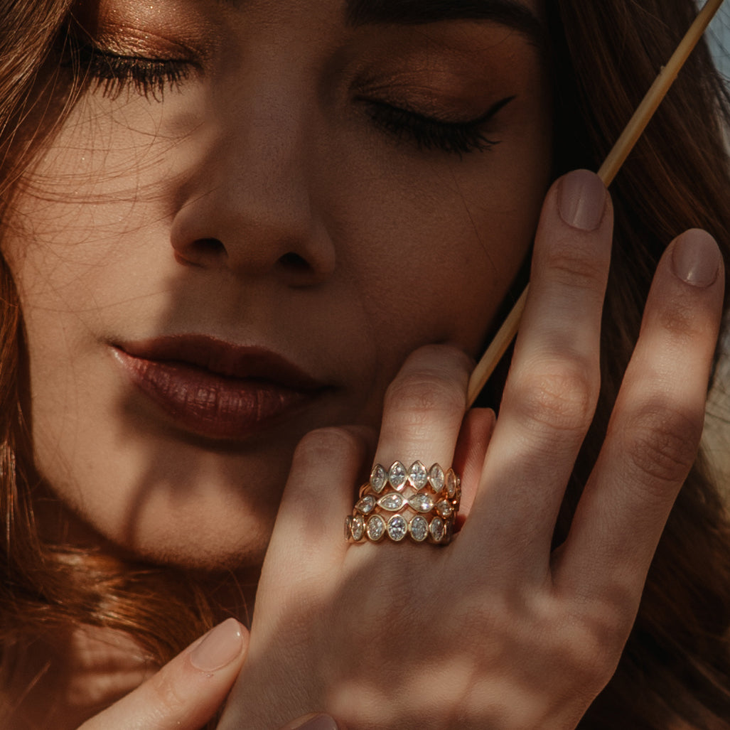 Half Pave Marquise Bezel Band