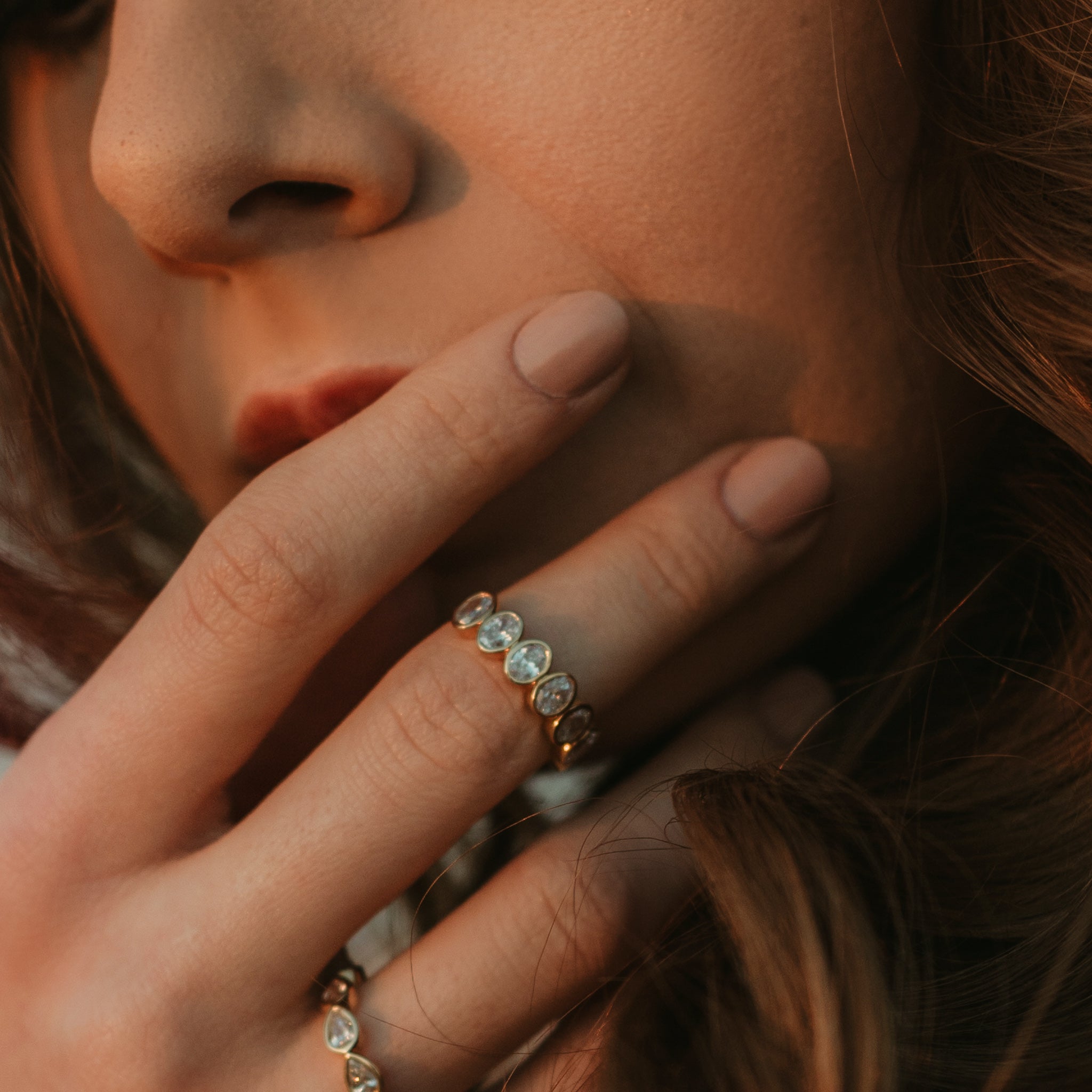 Half Pave Oval Bezel Band