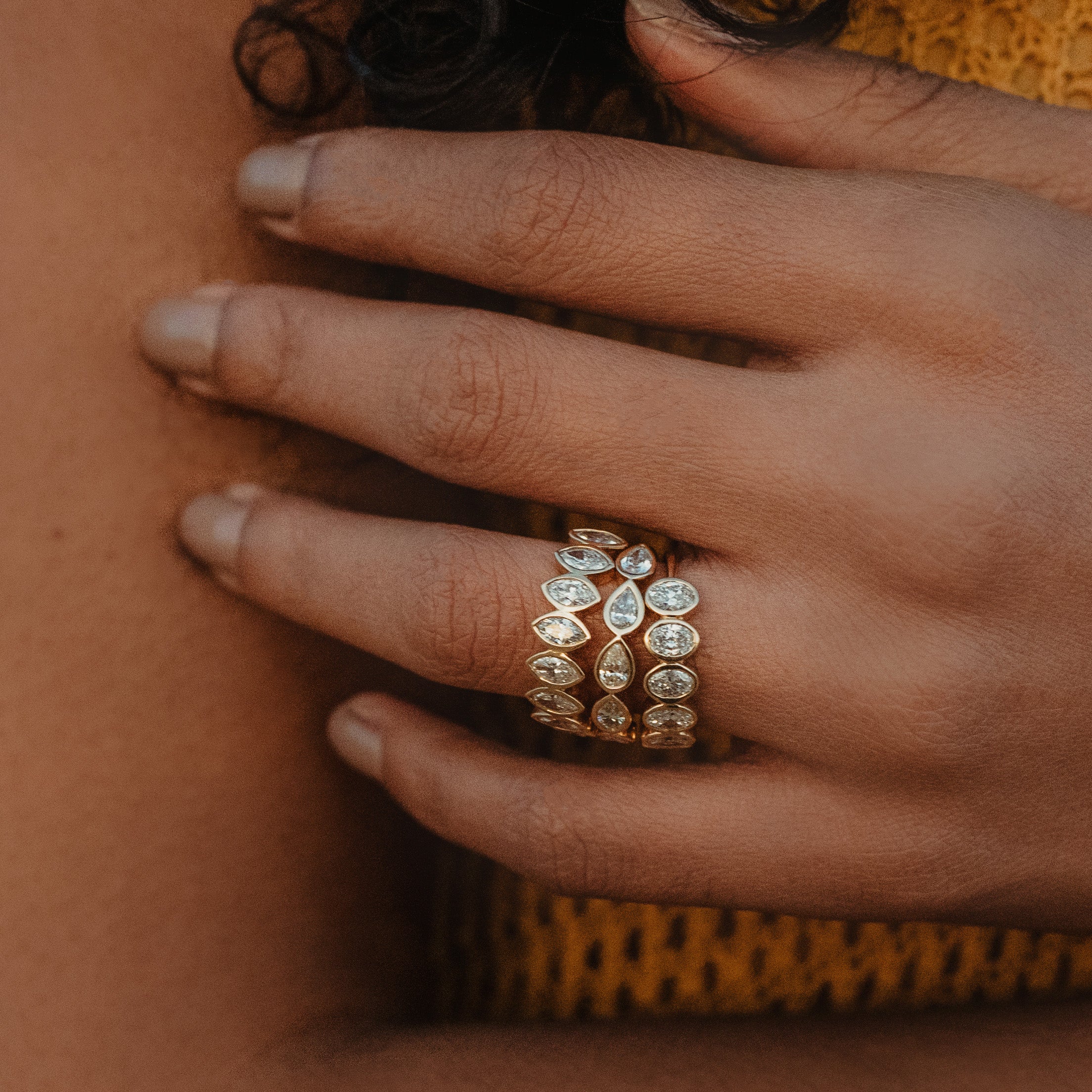 Half Pave Pear Bezel Band