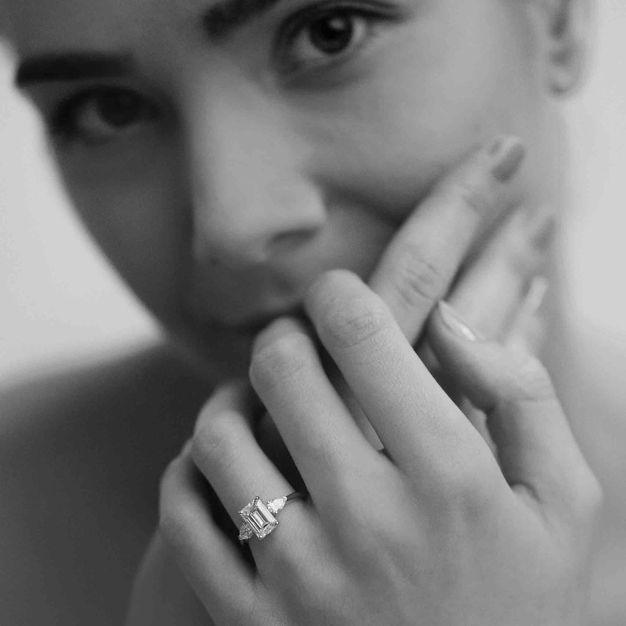 Candace Emerald Cut w/ Tapered Pear Engagement Ring