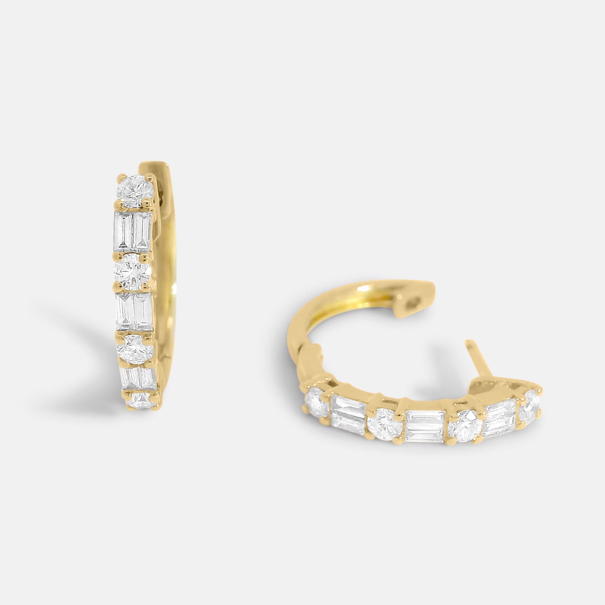 Emerald/Round cut Diamond Hoops 11mm