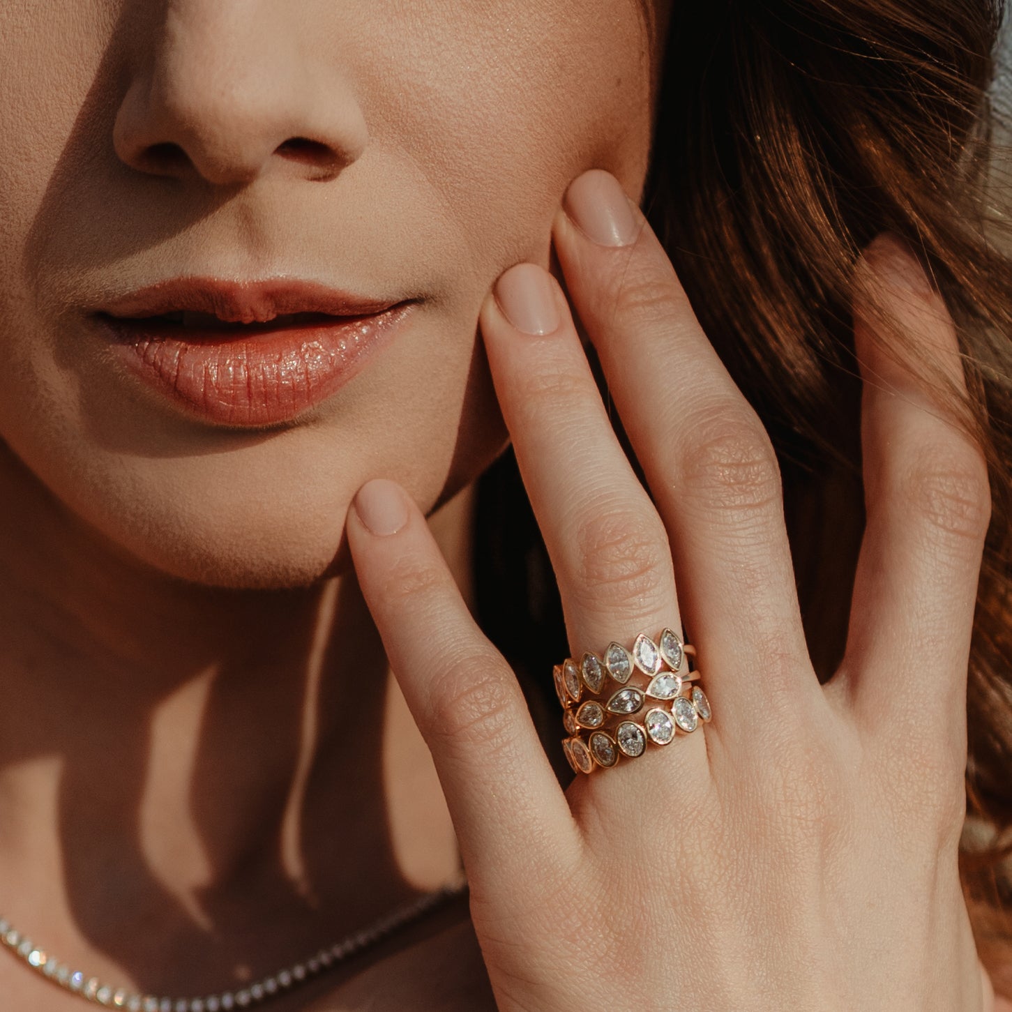 Half Pave Pear Bezel Band