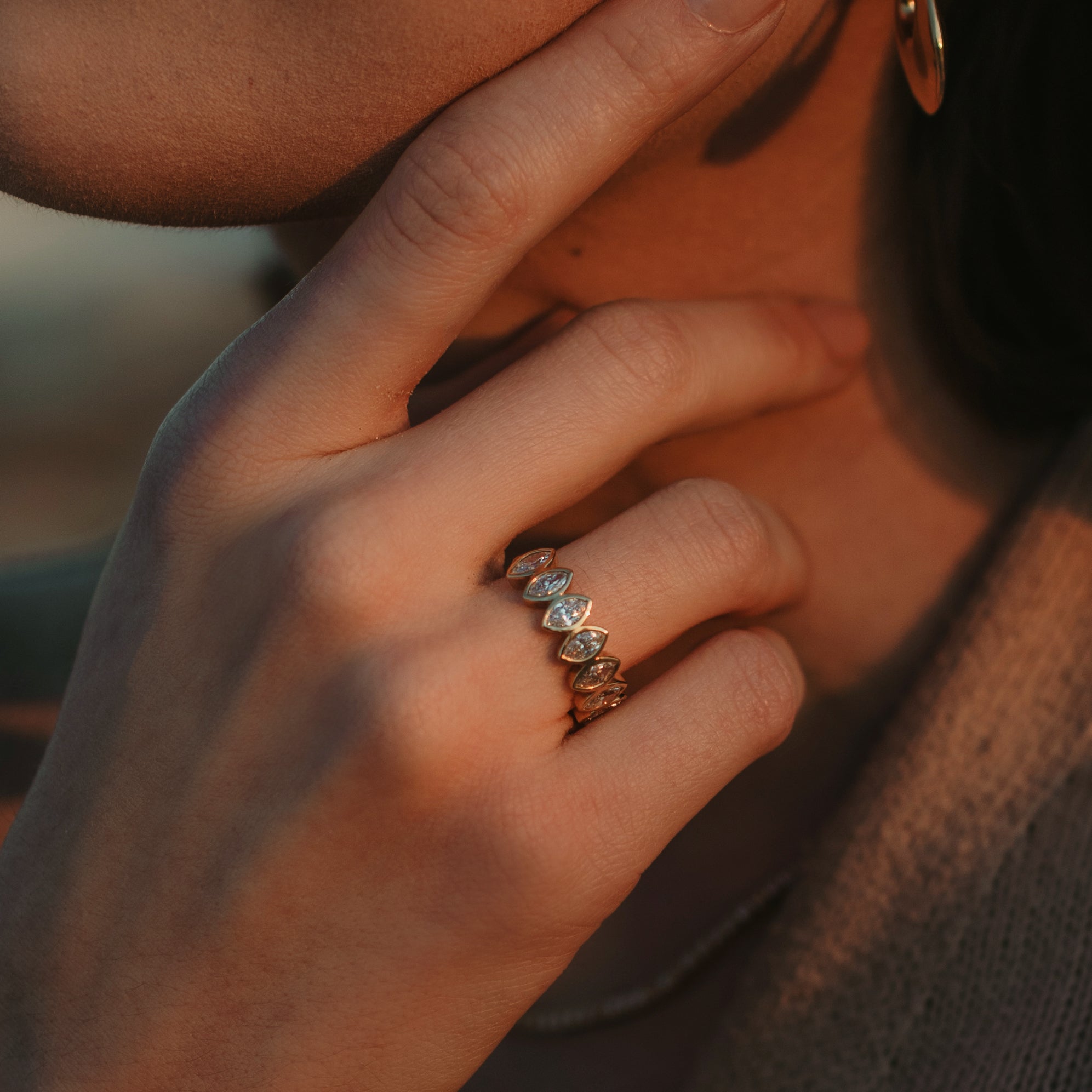 Half Pave Marquise Bezel Band