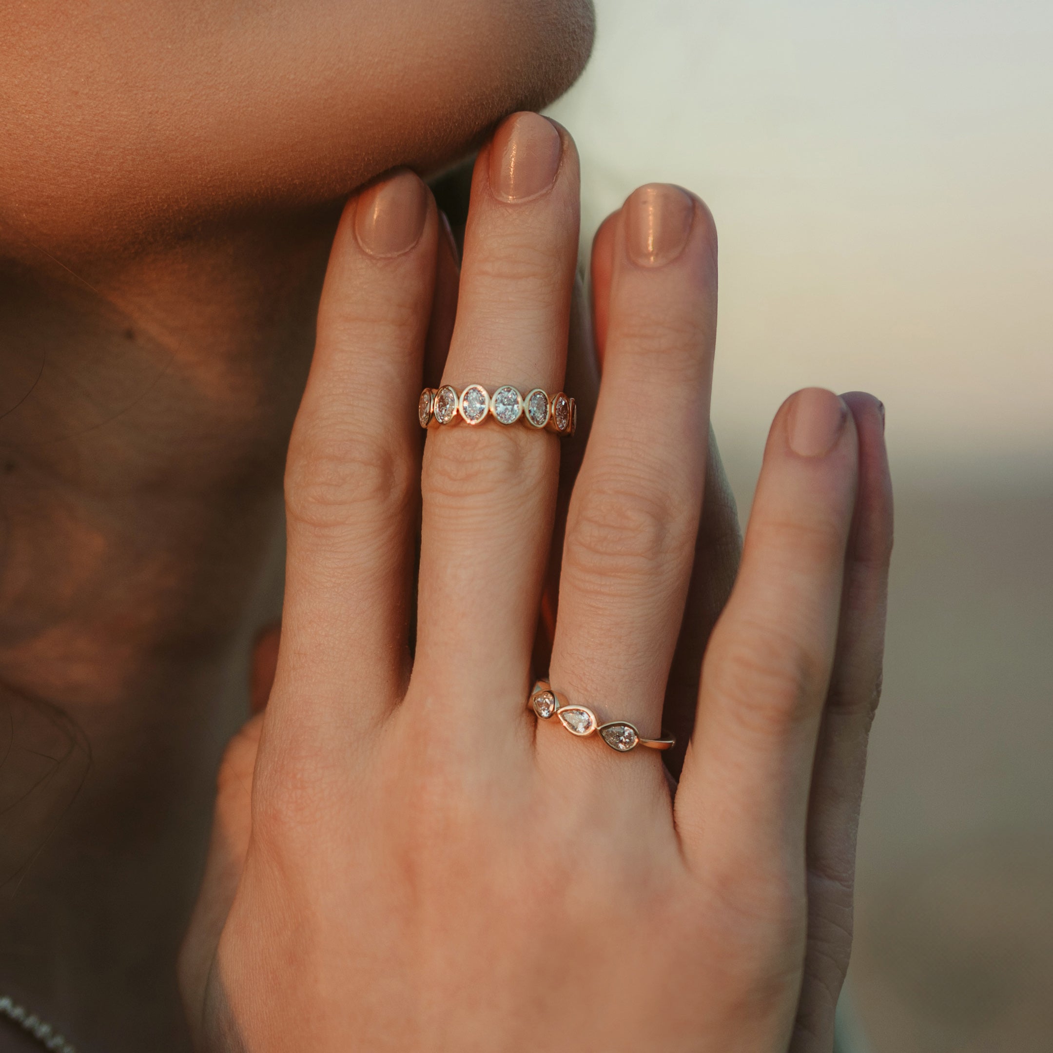Half Pave Pear Bezel Band